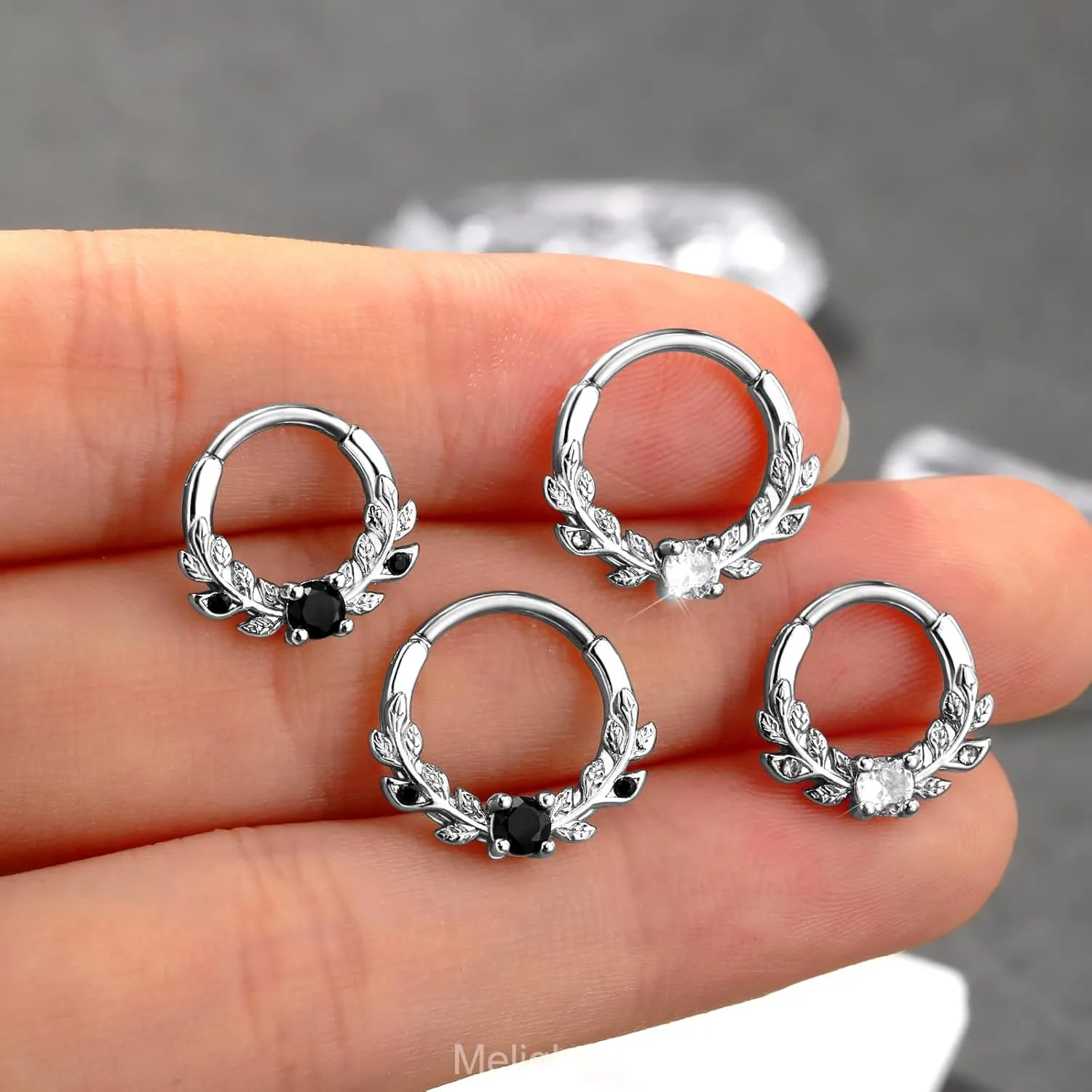 Melighting 16g Vine Septum Ring Jewelry Clear CZ Stainless Steel 316L Daith Earring For Women, Septum Clicker For Men