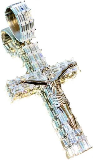 Men Women 925 Italy White Gold Finish Iced Jesus Cross Charm Ice Out Pendant, Men's Jewelry, Iced Pendant, Small, Medium, Large