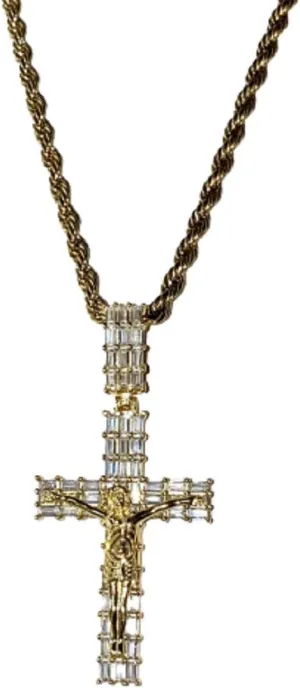 Men Women Baguette 925 Italy Iced Silver Iced Designer Jesus Cross Medium Pendant Charm Ice Out Pendant Stainless Steel Real 2 mm Rope Chain Necklace, Mens Jewelry, Iced Pendant, Rope Necklace