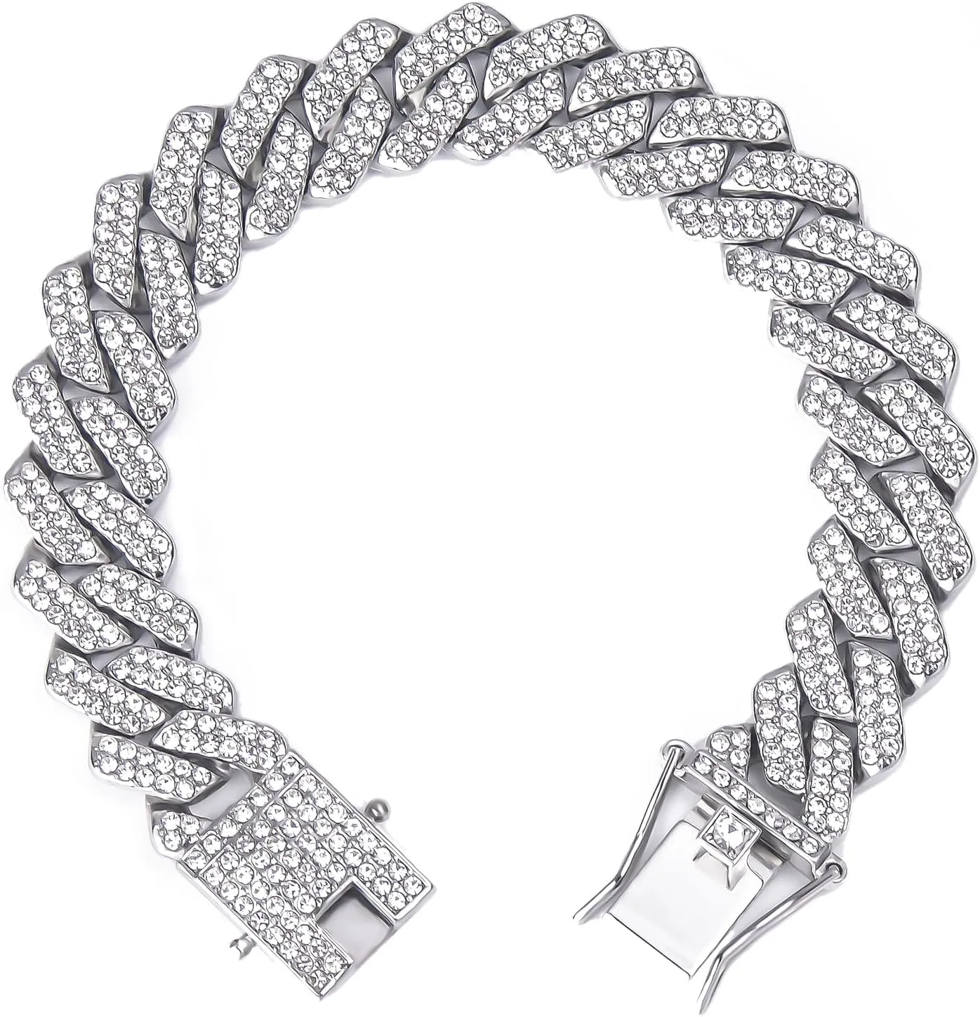 Mens Cuban Link Chain Silver/Gold 8''16''18''20''22''24'' Necklace Iced Out Thick Chain For Women Bling Diamond Cut Cuban Link Chains For Men Hip Hop Jewelry