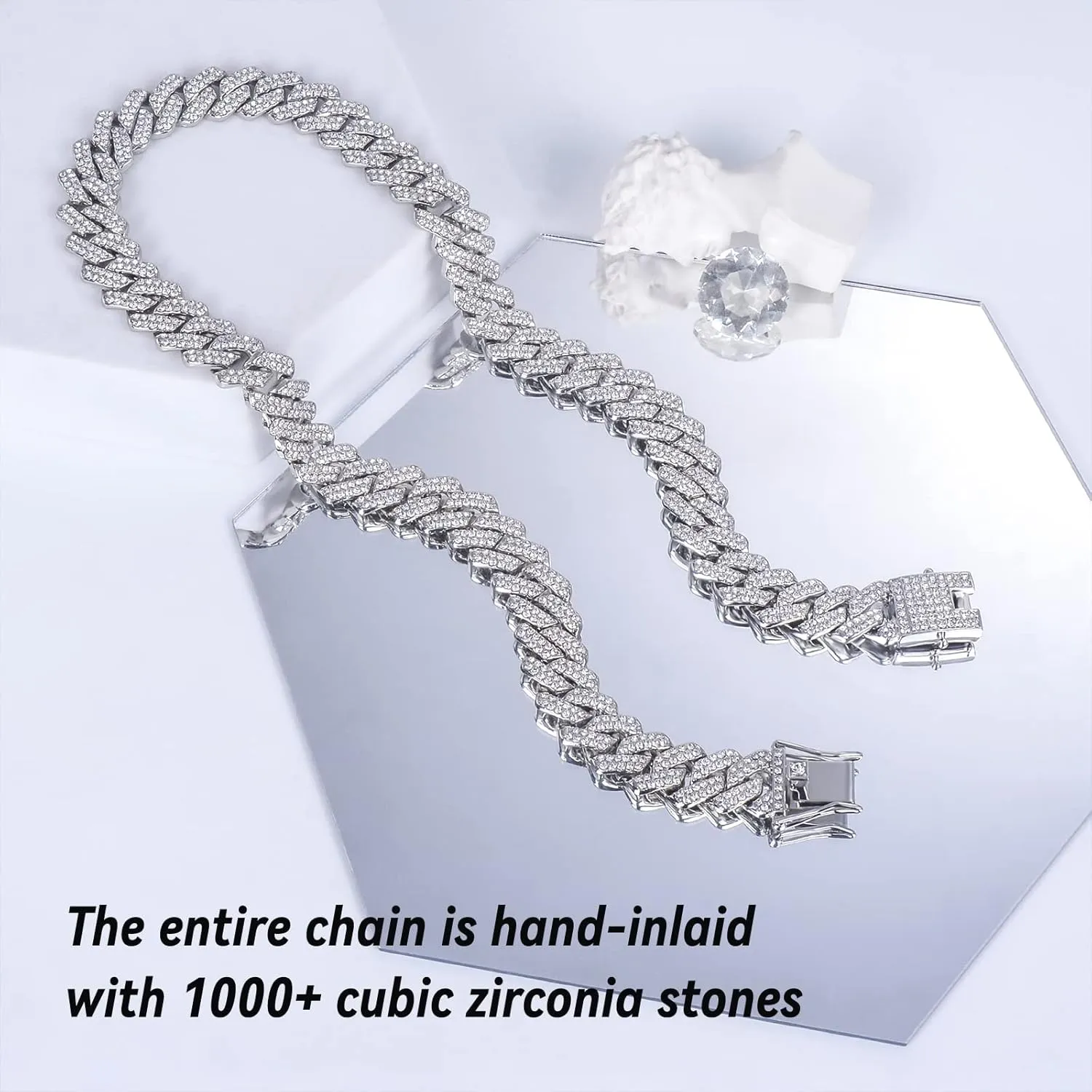 Mens Cuban Link Chain Silver/Gold 8''16''18''20''22''24'' Necklace Iced Out Thick Chain For Women Bling Diamond Cut Cuban Link Chains For Men Hip Hop Jewelry