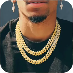 Mens Cuban Link Chain Silver/Gold 8''16''18''20''22''24'' Necklace Iced Out Thick Chain For Women Bling Diamond Cut Cuban Link Chains For Men Hip Hop Jewelry