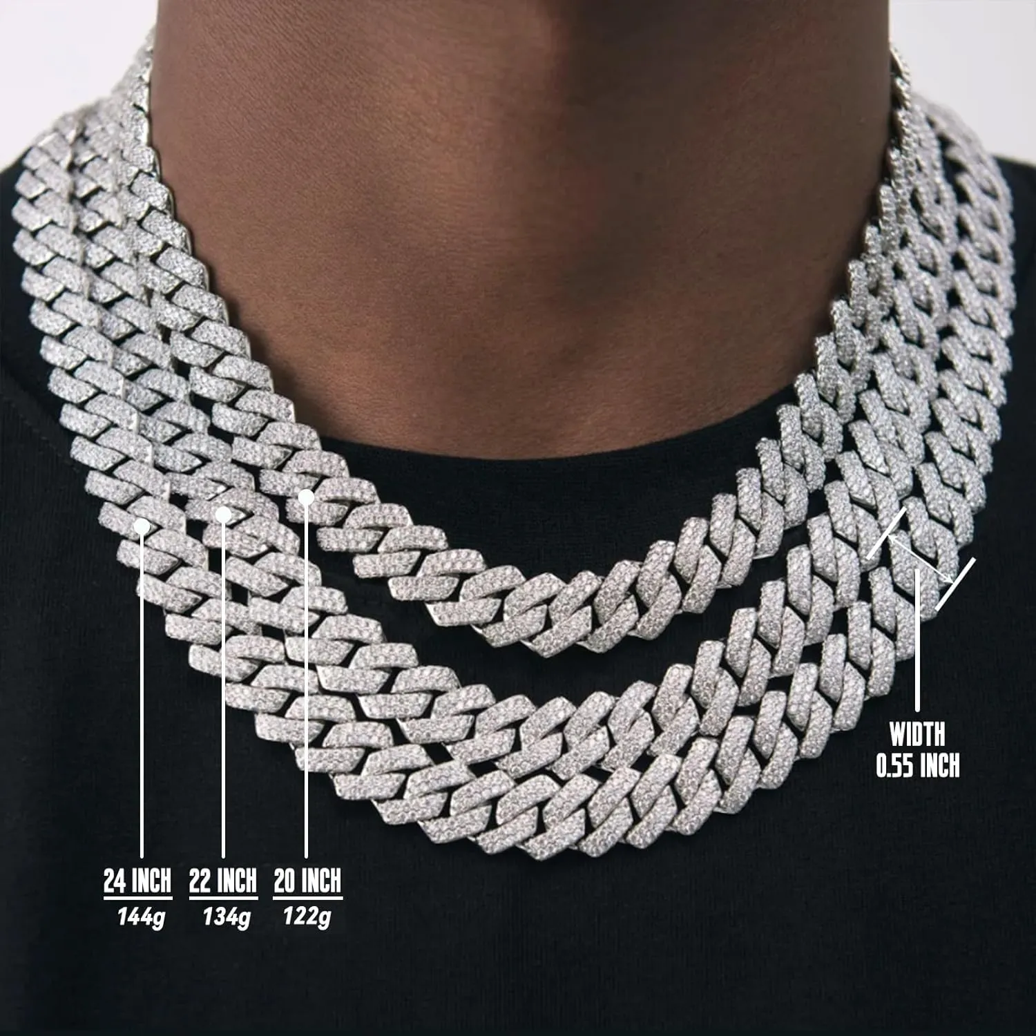 Mens Cuban Link Chain Silver/Gold 8''16''18''20''22''24'' Necklace Iced Out Thick Chain For Women Bling Diamond Cut Cuban Link Chains For Men Hip Hop Jewelry