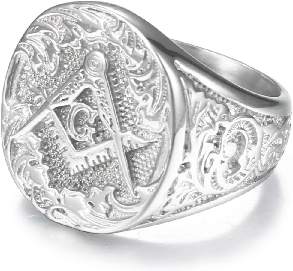Men's Stainless Steel Gold Plated Freemason Masonic Ring Vintage Master Mason Signet Rings