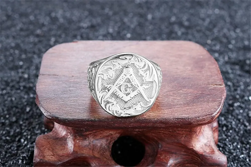 Men's Stainless Steel Gold Plated Freemason Masonic Ring Vintage Master Mason Signet Rings