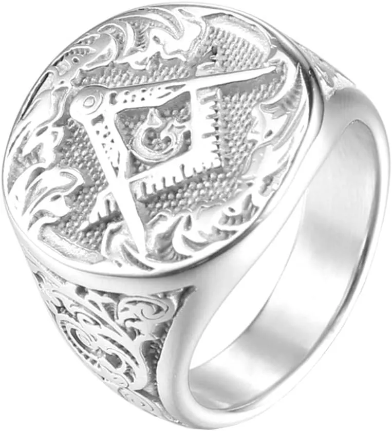 Men's Stainless Steel Gold Plated Freemason Masonic Ring Vintage Master Mason Signet Rings