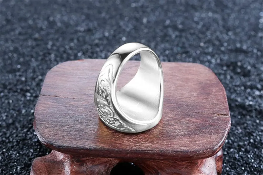 Men's Stainless Steel Gold Plated Freemason Masonic Ring Vintage Master Mason Signet Rings