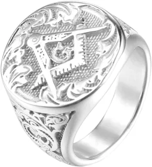 Men's Stainless Steel Gold Plated Freemason Masonic Ring Vintage Master Mason Signet Rings