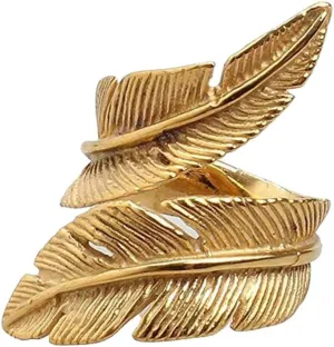 Men's Stainless Steel Vintage Silver Feather Ring