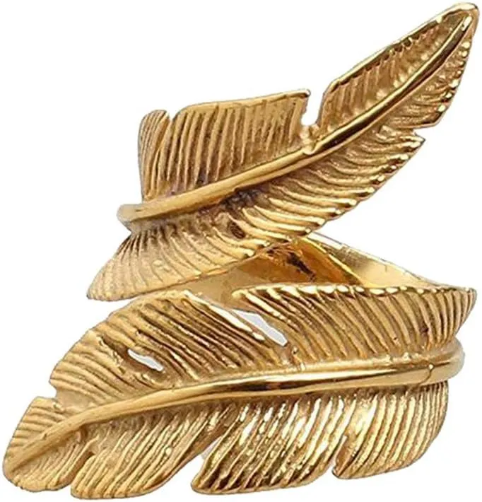 Men's Stainless Steel Vintage Silver Feather Ring
