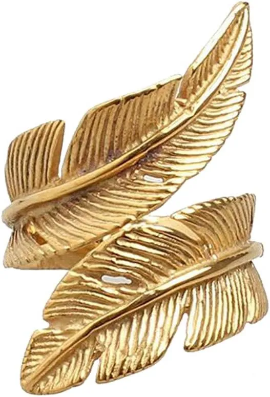 Men's Stainless Steel Vintage Silver Feather Ring