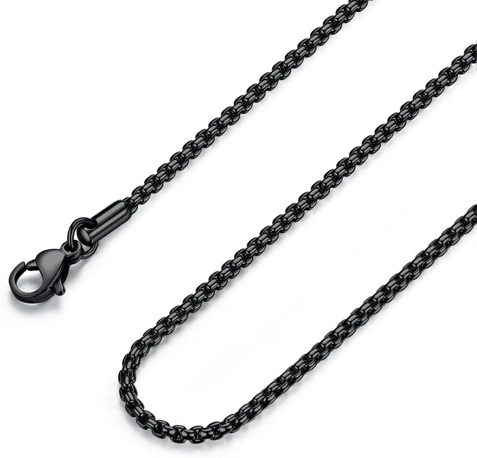 Mens Womens Stainless Steel Black Rolo Cable Chain Necklace, Wide 2/3/4/5mm