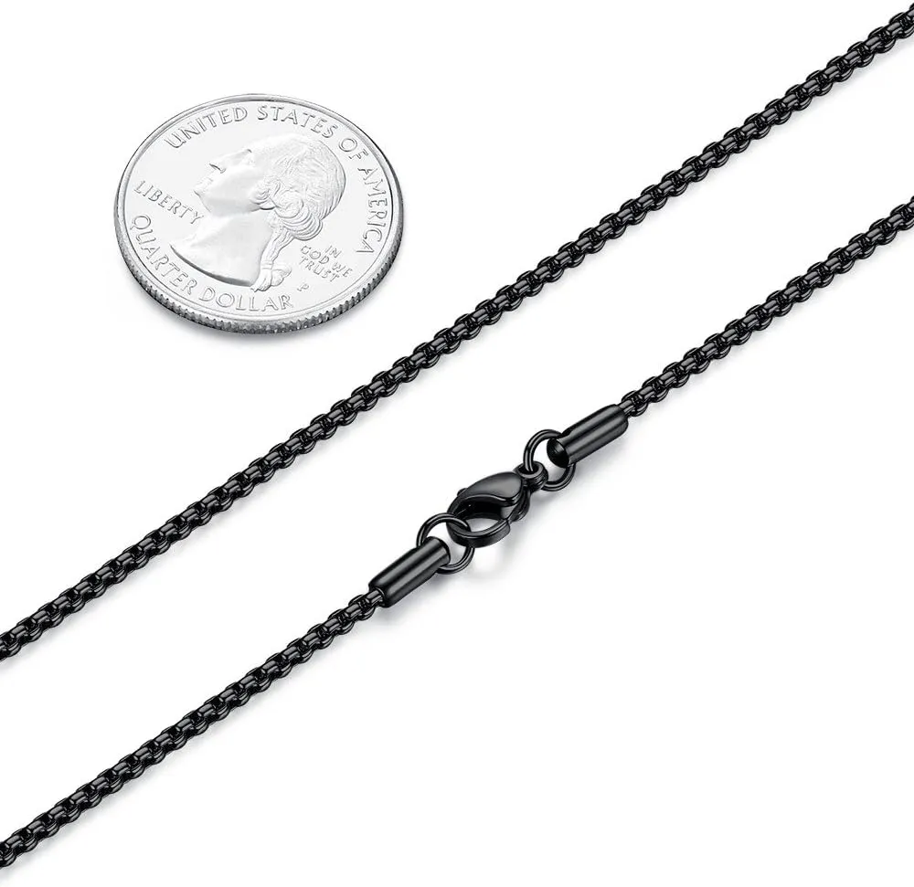 Mens Womens Stainless Steel Black Rolo Cable Chain Necklace, Wide 2/3/4/5mm