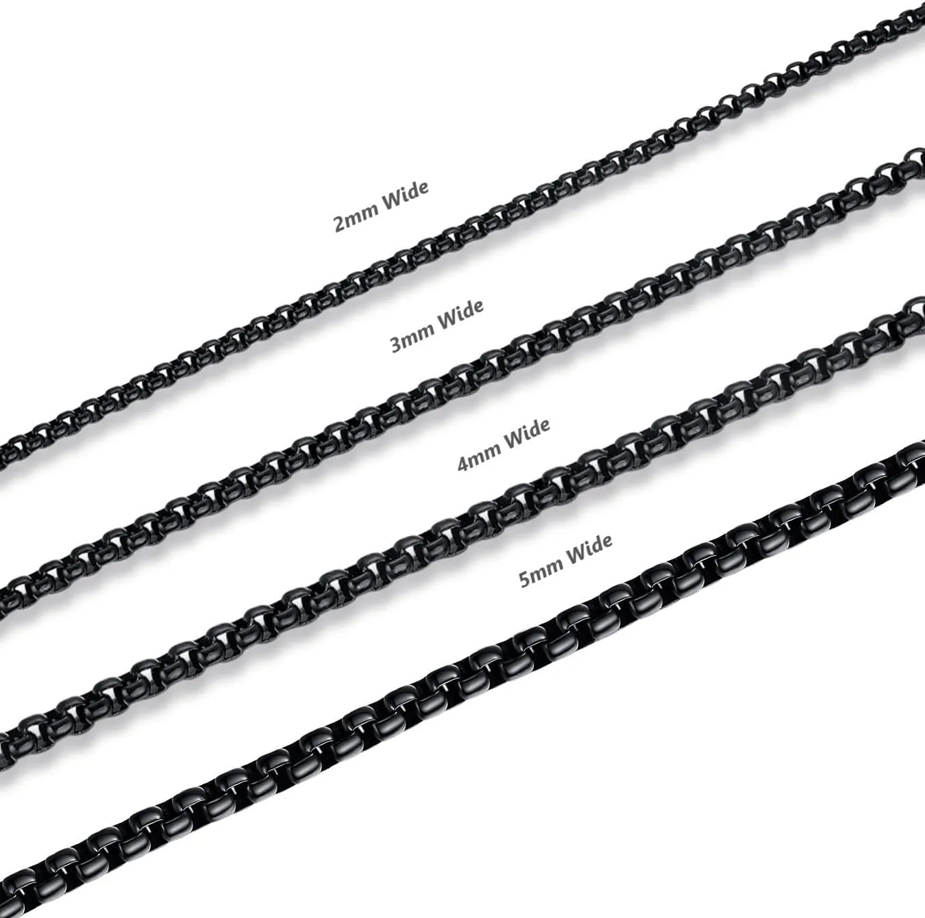 Mens Womens Stainless Steel Black Rolo Cable Chain Necklace, Wide 2/3/4/5mm