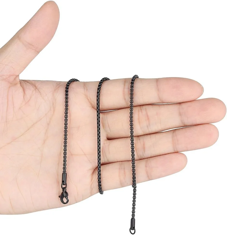 Mens Womens Stainless Steel Black Rolo Cable Chain Necklace, Wide 2/3/4/5mm