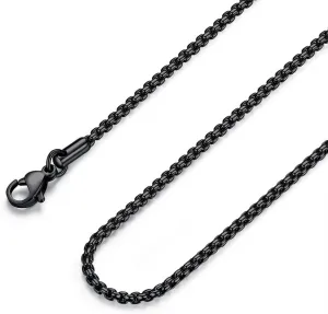 Mens Womens Stainless Steel Black Rolo Cable Chain Necklace, Wide 2/3/4/5mm