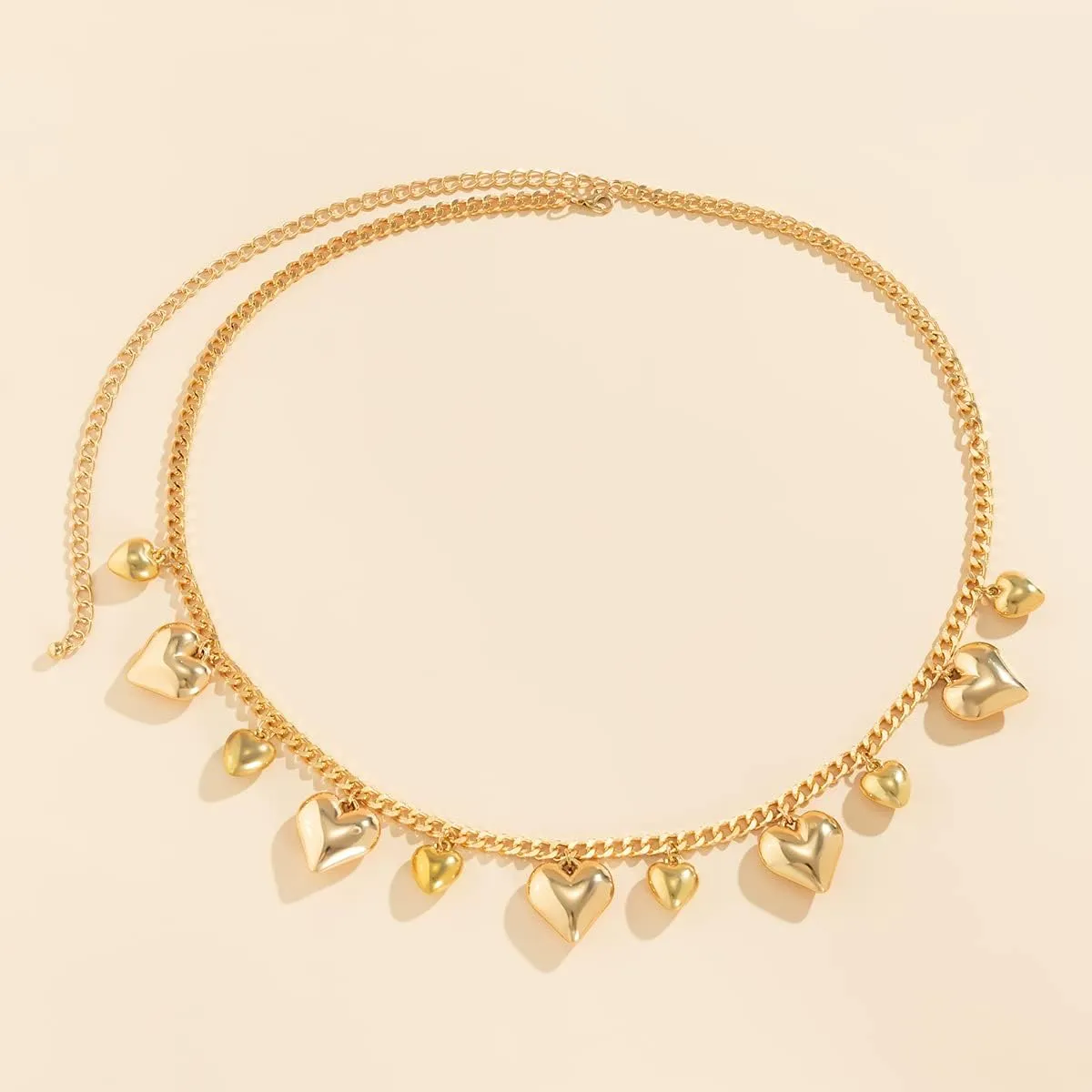 Metal Waist Chain Body Jewelry for Women Adjustable Love Heart Pendant Belt Chain Summer Body Chain Beach Belly Chains Waist Jewelry for Women Girls