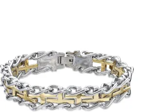 Metro Jewelry Thick Specialty Cross Bracelet for Men in Stainless Steel with Black or Yellow Gold Ion Plating - 8.5 Inches Long with Fold Over Clasp