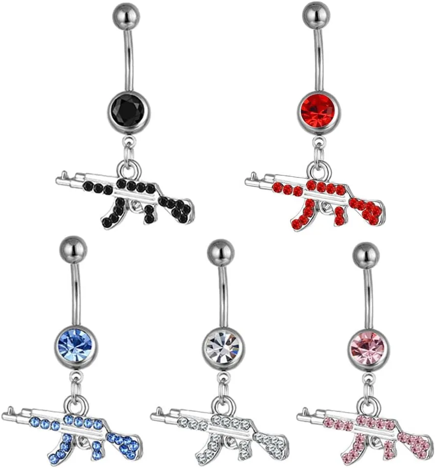 MIFYNN Cute Belly Button Ring Titanium Belly Button Ring Colorful Gun Dangle Belly Button Rings Barbell Body Piercing Jewelry for Women