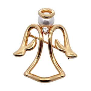 Mikimoto 18K Gold Akoya Pearl and Diamond Angel Pin Brooch