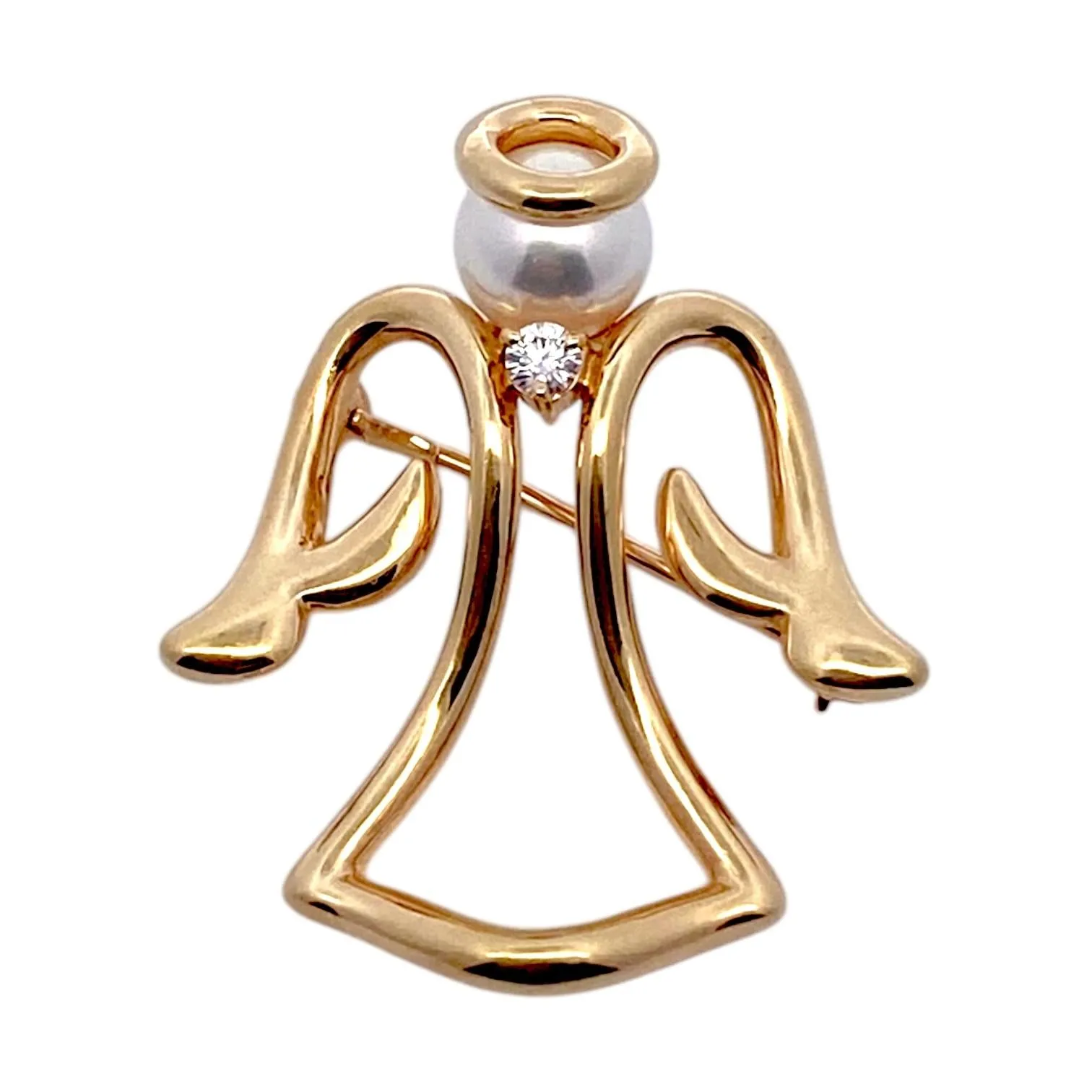 Mikimoto 18K Gold Akoya Pearl and Diamond Angel Pin Brooch