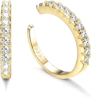 Milacolato 925 Sterling Silver CZ Pave Ear Cuffs Small Hoop Earrings for Womens Cubic Zirconia Huggie Non Piercing Earrings