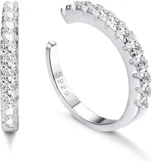 Milacolato 925 Sterling Silver CZ Pave Ear Cuffs Small Hoop Earrings for Womens Cubic Zirconia Huggie Non Piercing Earrings
