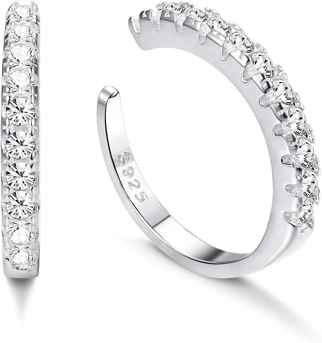 Milacolato 925 Sterling Silver CZ Pave Ear Cuffs Small Hoop Earrings for Womens Cubic Zirconia Huggie Non Piercing Earrings