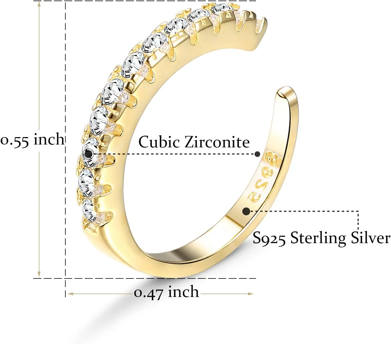 Milacolato 925 Sterling Silver CZ Pave Ear Cuffs Small Hoop Earrings for Womens Cubic Zirconia Huggie Non Piercing Earrings