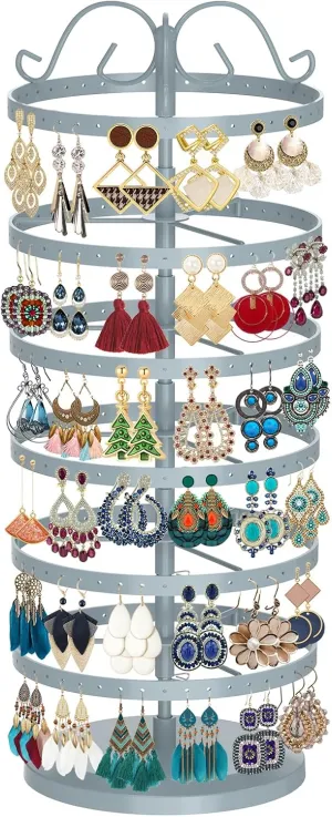 MODOWEY 6 Tier Rotating Metal Earring Holder Organizer Stand Adjustable Display Tree for Women, 264 Holes Large Storage Rack for Stud Post Dangling Hoop, Keep Earrings Neatly Arranged(Grey)