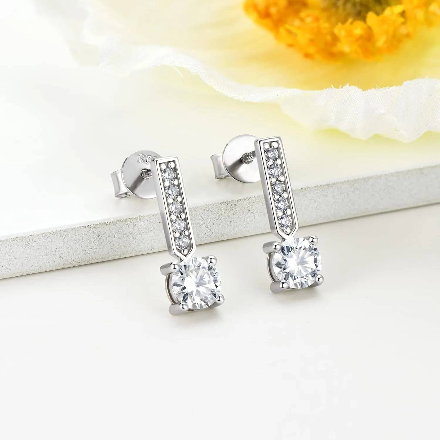 Moissanite Dangle Earrings for Women, 925 Sterling Silver Short Long Drop Earrings 1-4CT D-E Color VVS1 Moissanite Wedding Earrings for Brides Bridesmaid Jewelry Gifts