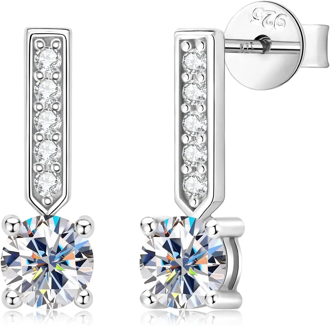 Moissanite Dangle Earrings for Women, 925 Sterling Silver Short Long Drop Earrings 1-4CT D-E Color VVS1 Moissanite Wedding Earrings for Brides Bridesmaid Jewelry Gifts