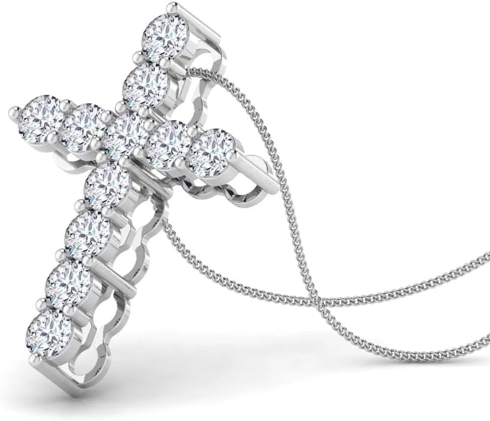 Moissanite Diamond Cross Charm Pendant Necklace Cross 2.00 Carat Brilliant Cut 925 Silver, 10K, 14k, 18K Gold Pendant For Men Women