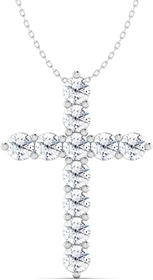 Moissanite Diamond Cross Charm Pendant Necklace Cross 2.00 Carat Brilliant Cut 925 Silver, 10K, 14k, 18K Gold Pendant For Men Women