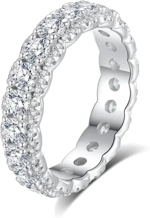 Moissanite Eternity Ring for Women Round Cut D Color VVS1 Moissanite Wedding Band, S925 Sterling Silver 18K White Gold Plated Promise Engagement Rings for Women