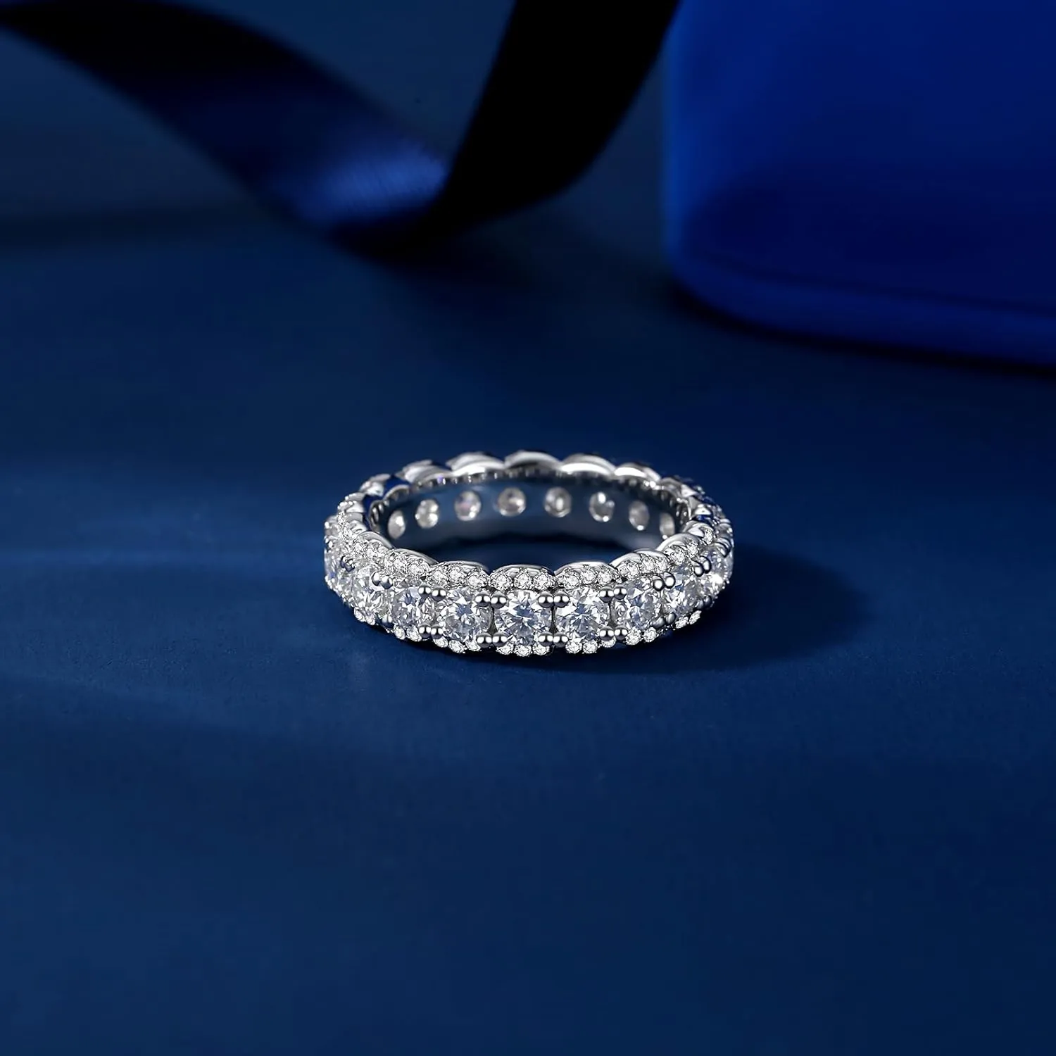 Moissanite Eternity Ring for Women Round Cut D Color VVS1 Moissanite Wedding Band, S925 Sterling Silver 18K White Gold Plated Promise Engagement Rings for Women