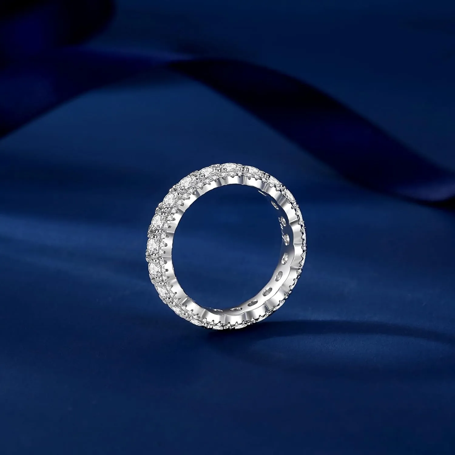 Moissanite Eternity Ring for Women Round Cut D Color VVS1 Moissanite Wedding Band, S925 Sterling Silver 18K White Gold Plated Promise Engagement Rings for Women