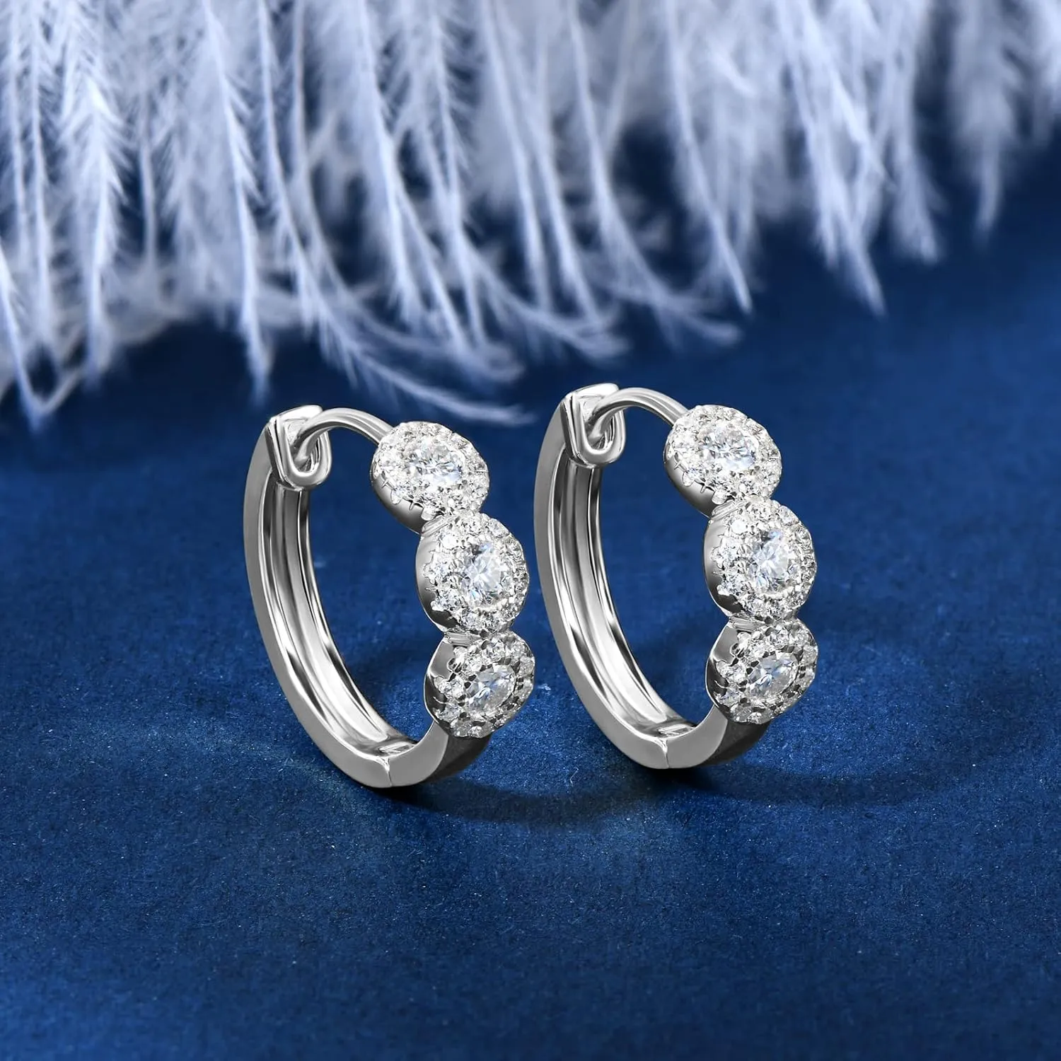 Moissanite Hoop Earrings for Women, 925 Sterling Silver D-E Color Moissanite Earrings, 14K White Gold Plated Huggie Hoop Earrings Hypoallergenic, Christmas New Year Gifts With Jewelry Box Packed