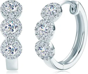 Moissanite Hoop Earrings for Women, 925 Sterling Silver D-E Color Moissanite Earrings, 14K White Gold Plated Huggie Hoop Earrings Hypoallergenic, Christmas New Year Gifts With Jewelry Box Packed