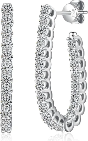 Moissanite Hoop Earrings for Women D Color Brilliant Round Cut Earrings, 18K White Gold Plated 925 Sterling Silver Huggie Earring, Hypoallergenic Wedding Earrings Jewelry Gifts for Women Men