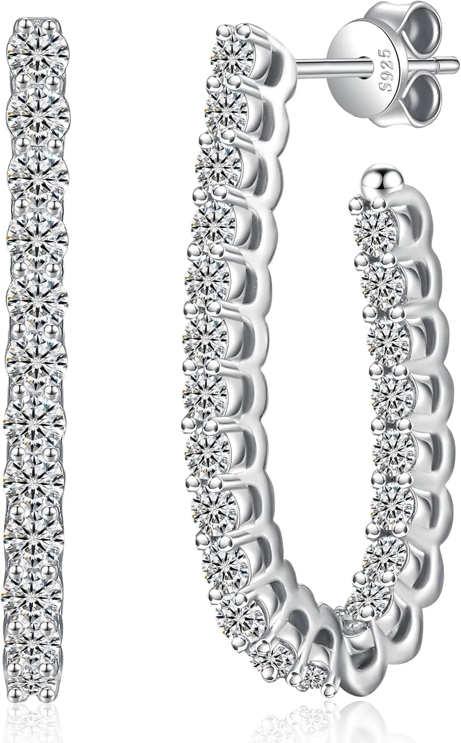 Moissanite Hoop Earrings for Women D Color Brilliant Round Cut Earrings, 18K White Gold Plated 925 Sterling Silver Huggie Earring, Hypoallergenic Wedding Earrings Jewelry Gifts for Women Men