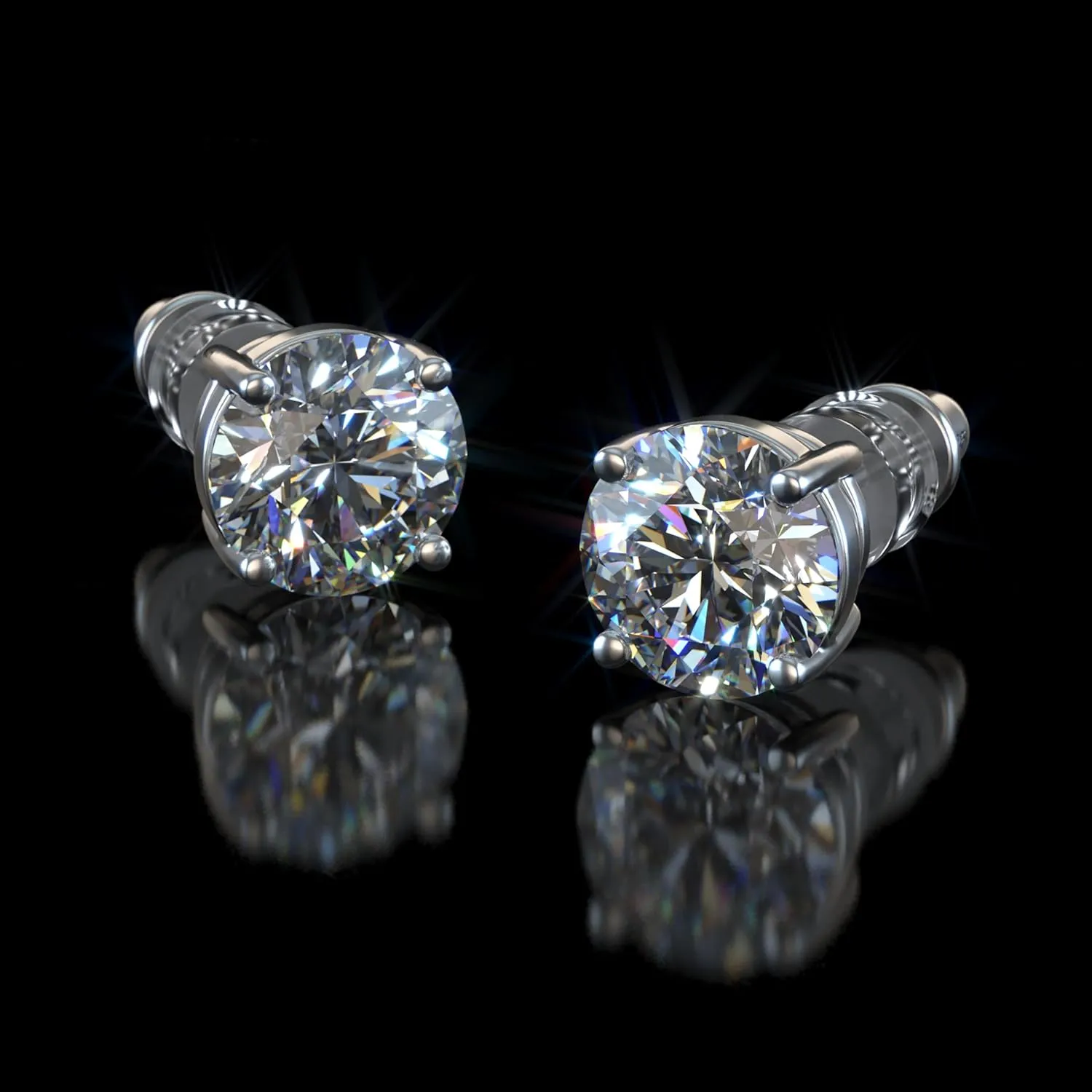 Moissanite Stud Earrings No Poke Screw Back, 4 or 6 Prong Hypoallergenic, Brilliant Round Cut, 18K White Gold-Filled Vermeil, Lab Grown D Color VVS1 Clarity, GRA Certified & Engraved, Ready to Gift