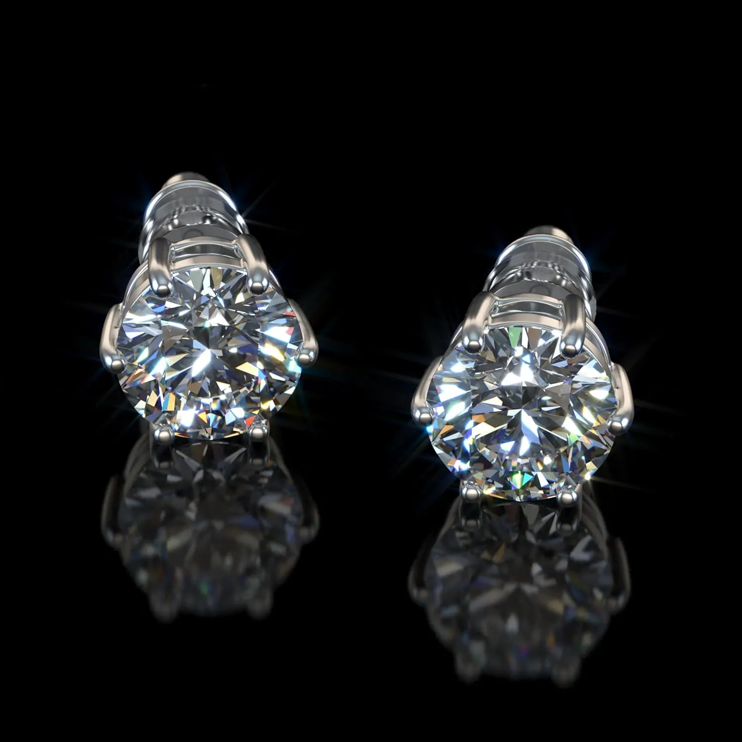 Moissanite Stud Earrings No Poke Screw Back, 4 or 6 Prong Hypoallergenic, Brilliant Round Cut, 18K White Gold-Filled Vermeil, Lab Grown D Color VVS1 Clarity, GRA Certified & Engraved, Ready to Gift