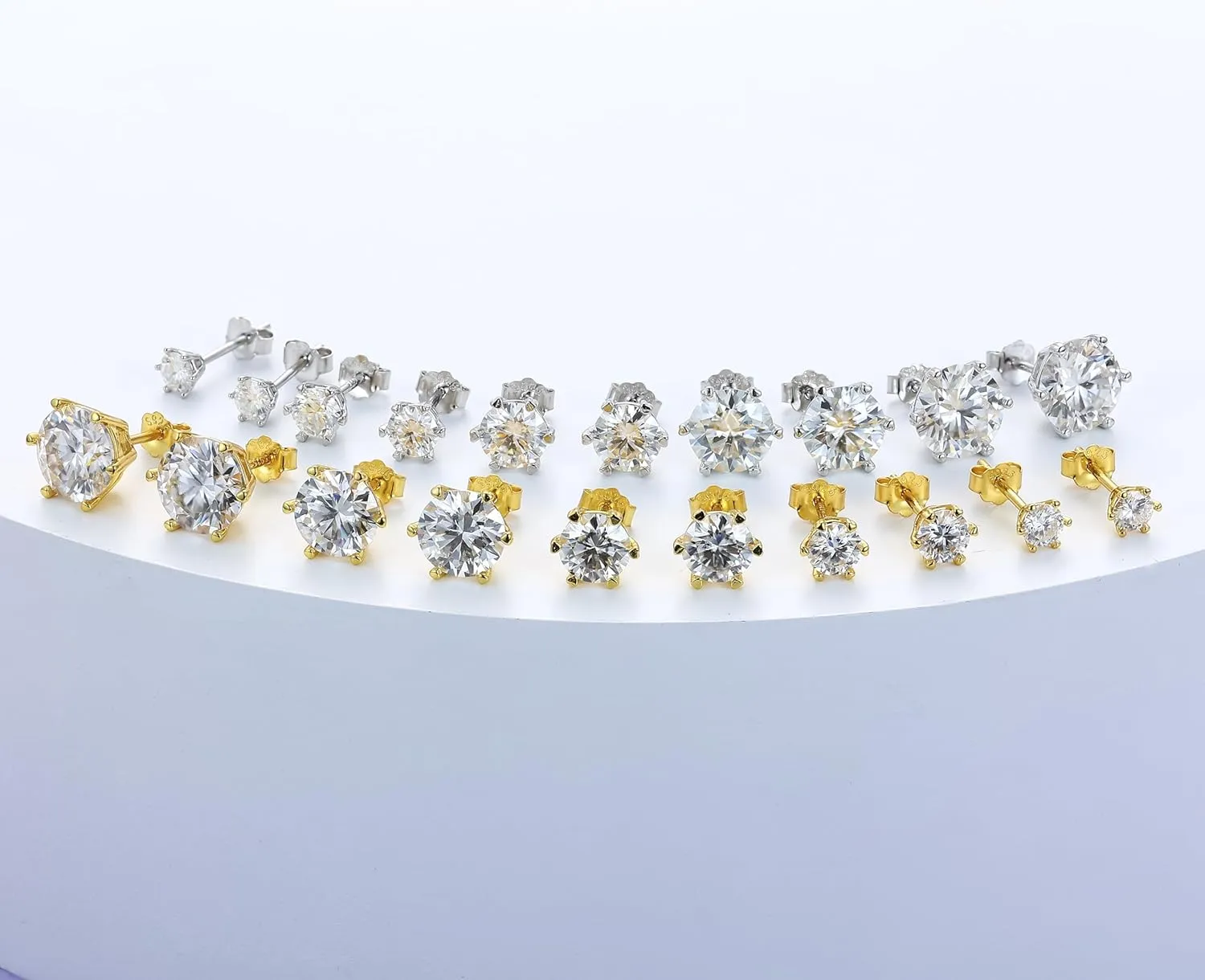 Moissanite Stud Earrings,D Color VVS1 Round Simulated Diamond,14K White/Yellow Gold Plated Silver,6 Prong Earrings Jewelry Gift for Women Men (0.6-6cttw,Round 4-9mm)