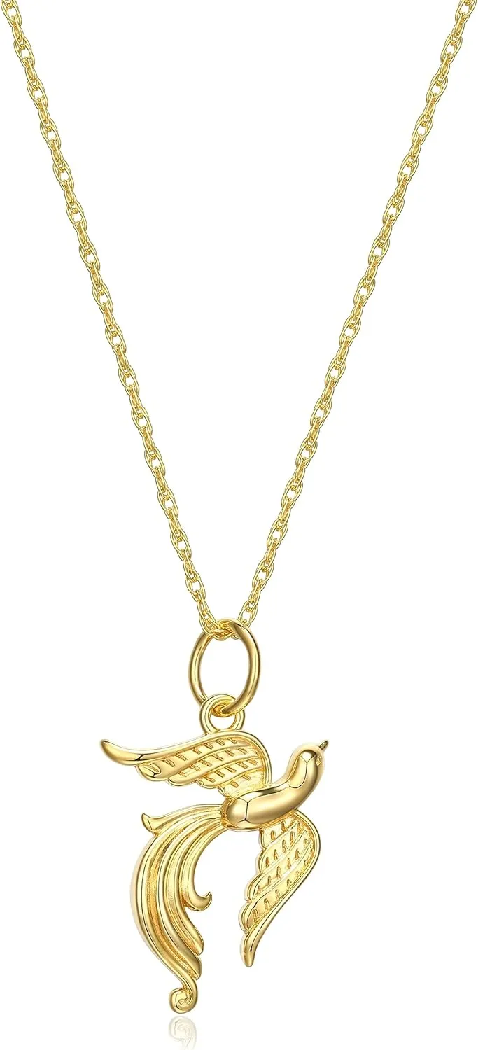 MORGAN & PAIGE .925 Sterling Silver 18k Yellow Gold Plated Openwork Rising Phoenix Pendant Gold Necklace for Women - Elegant Bird Design Sterling Silver Necklace for Women, 18 inches Cable Chain