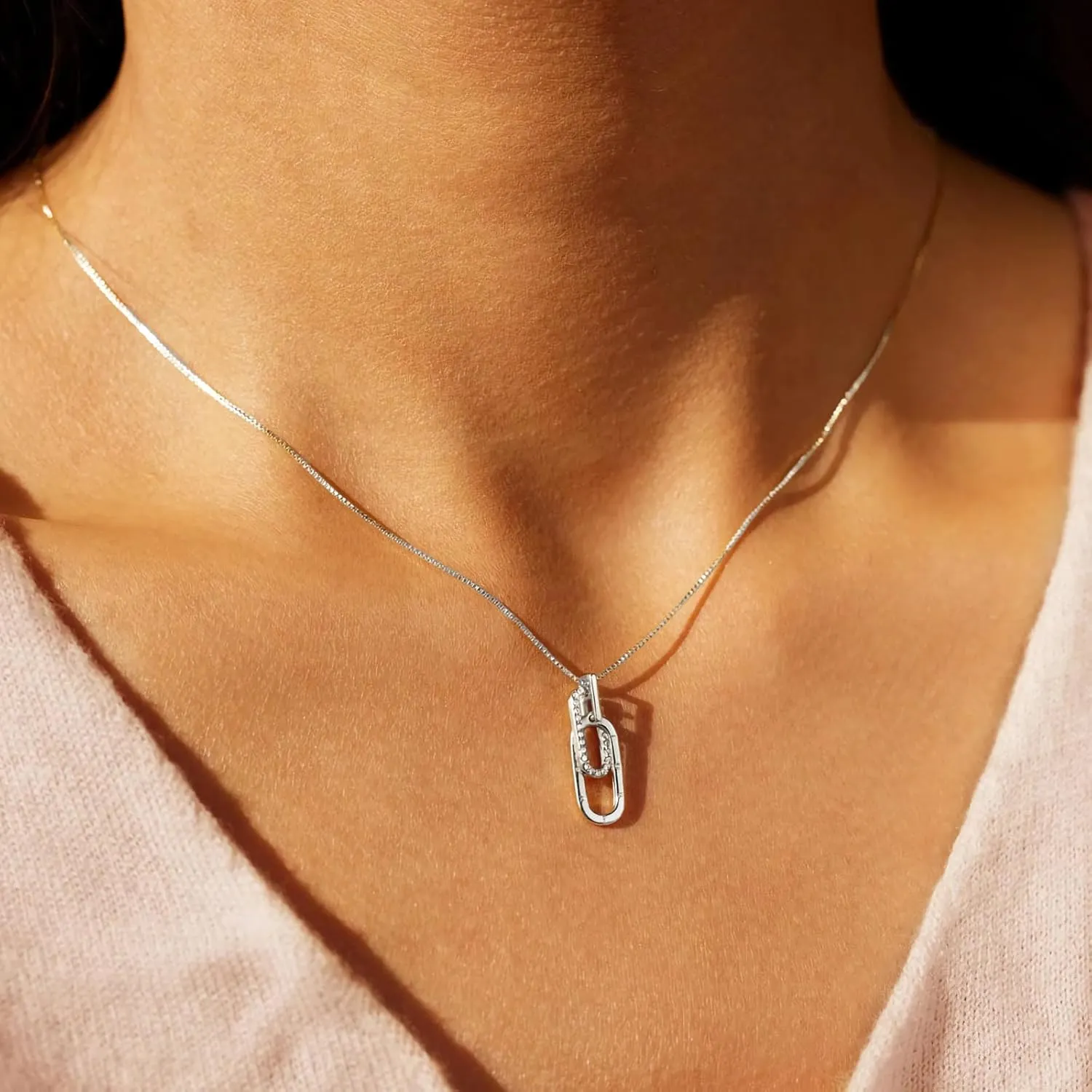 Mother Daughter Necklace Letter Paperclip Necklace 925 Sterling Silver 14K Gold Plated Interlocking CZ Pendant Necklace for Women Trendy Choker Necklace Jewelry