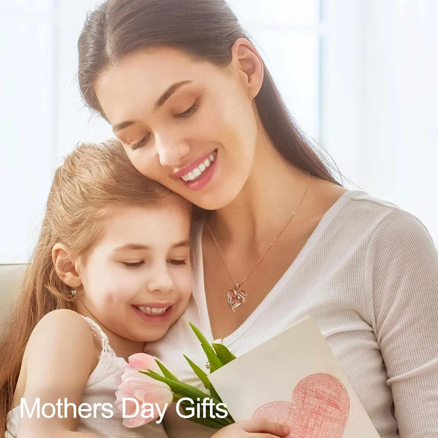 Mothers Day Gifts for Mom Wife Her Grandma, S925 Sterling Silver Birthstone Necklaces Jewelry for Women, Mother's Day Love Heart Pendant Necklace for Anniversary Birthday Christmas Day