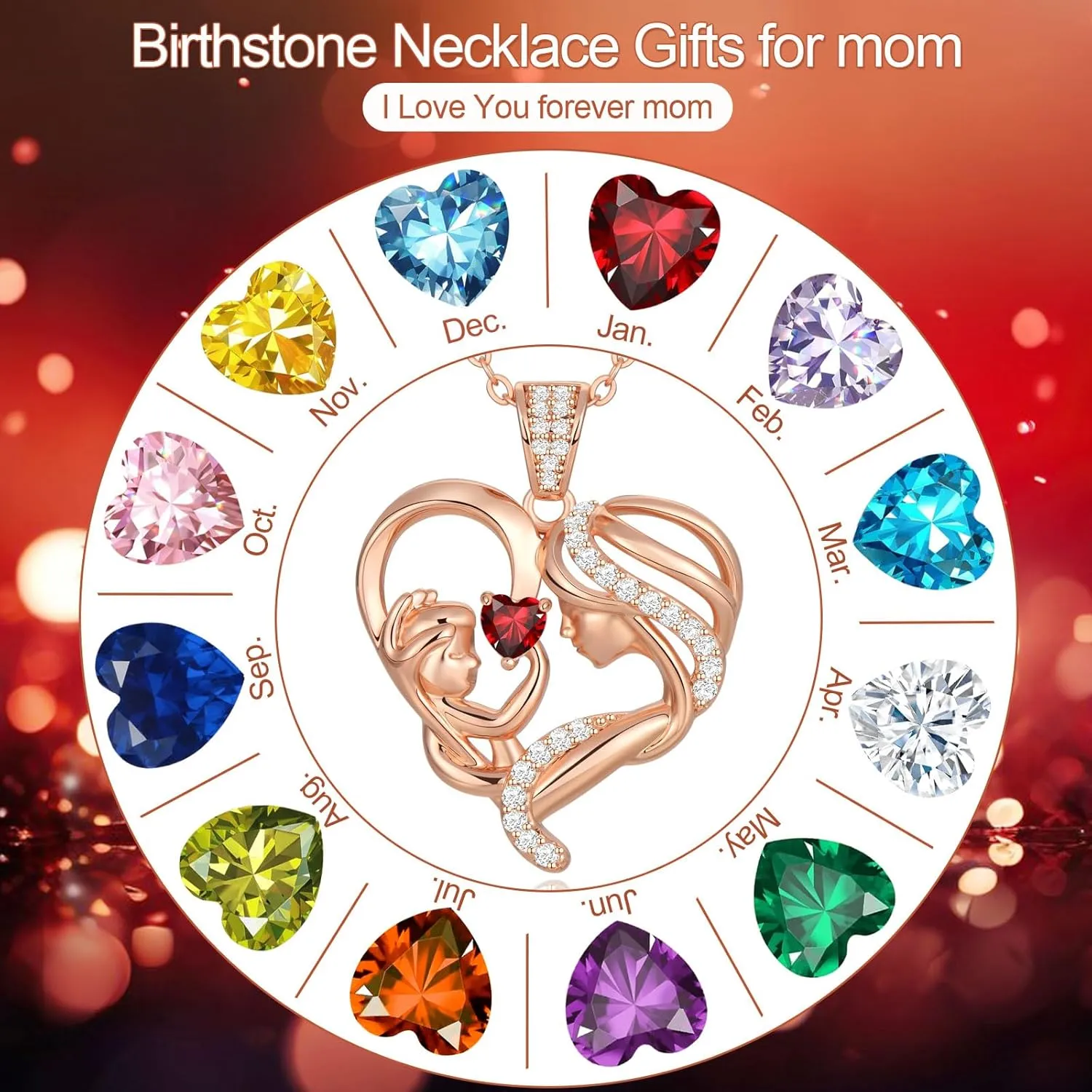 Mothers Day Gifts for Mom Wife Her Grandma, S925 Sterling Silver Birthstone Necklaces Jewelry for Women, Mother's Day Love Heart Pendant Necklace for Anniversary Birthday Christmas Day
