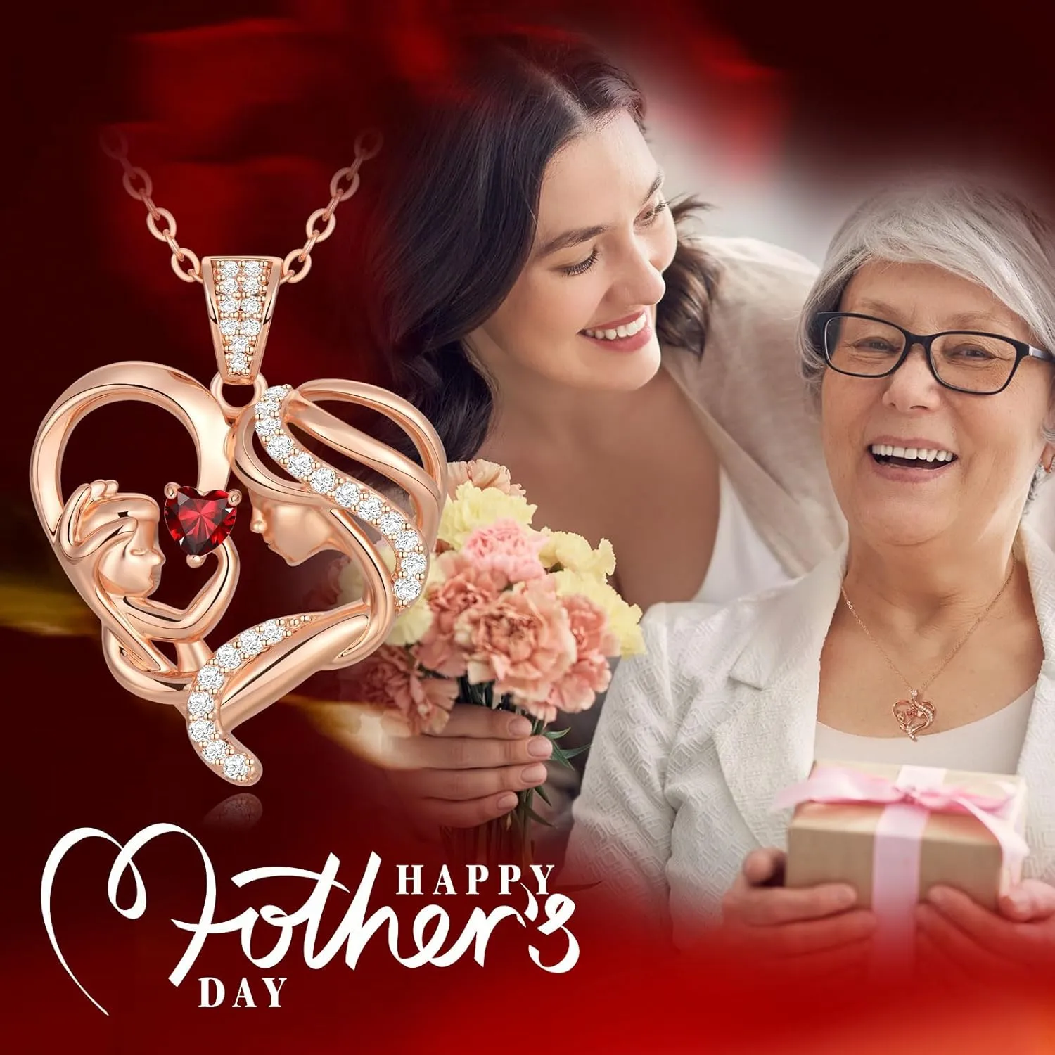 Mothers Day Gifts for Mom Wife Her Grandma, S925 Sterling Silver Birthstone Necklaces Jewelry for Women, Mother's Day Love Heart Pendant Necklace for Anniversary Birthday Christmas Day