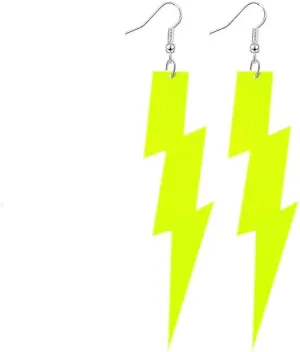 Multicolor 80s Neon Earrings Acrylic Exaggerated Lightning Bolt Dangle Earrings Halloween Retro 80 90's Party Costume Accessories Jewelry for Women